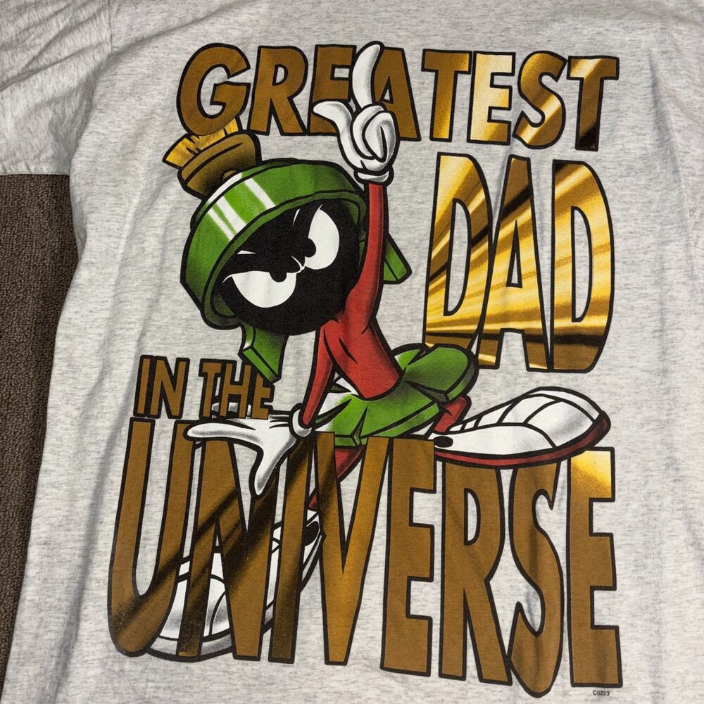 Vintage 1996 Marvin The Martian Greatest Dad T-shirt Large Gray Single Stitch
